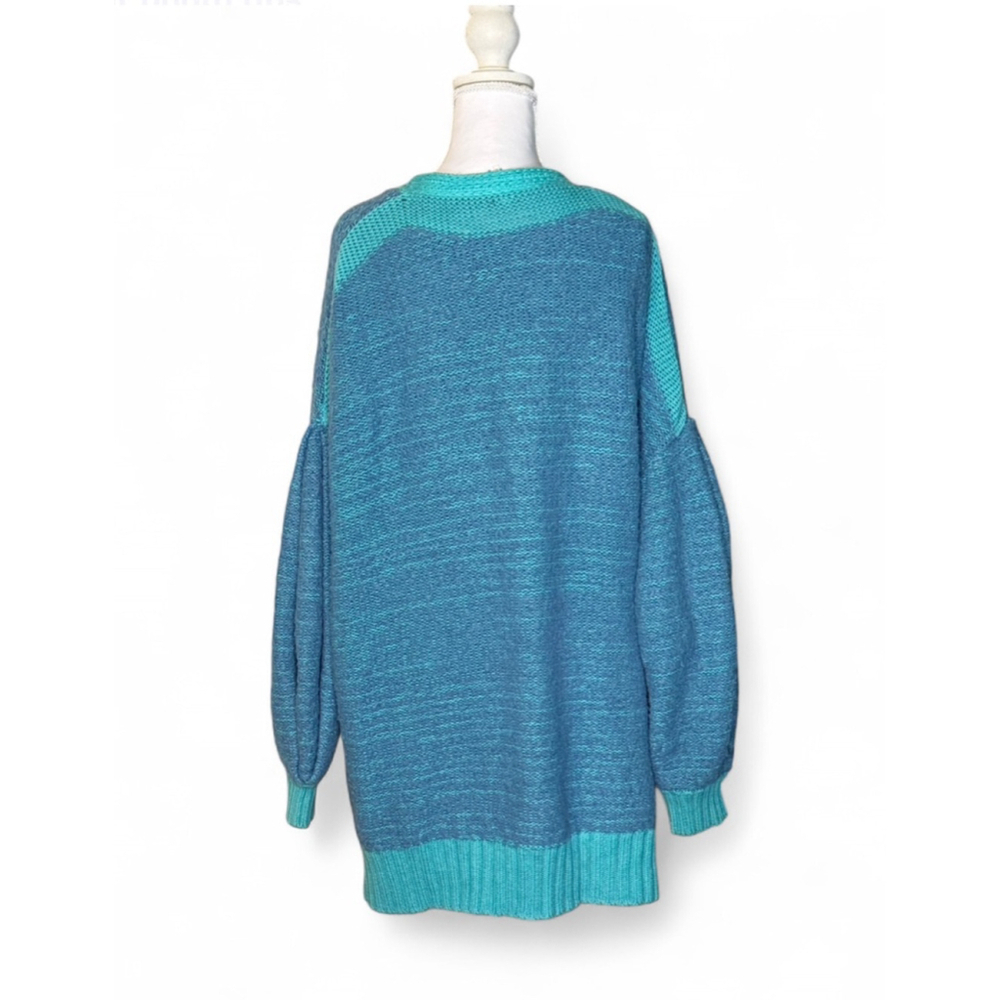 ✨ Free People Oversized Two-Tone Teal Cardigan – Size M (Good Used)✨ - Picture 2 of 6